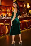 Yumi Green Velvet Frill One Shoulder Midi Dress With Split Hem