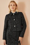 Yumi Black Boucle Sequin Jacket With Pearl Buttons
