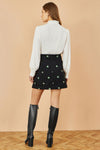 Yumi Black Flower Embroidered Cord Mini Skirt