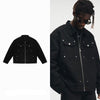Men's Black Washed Denim Jacket with Zipper and Pocket Detailing - Retro Streetwear Style