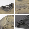 High Street Washed Distressed Embroidered Round Neck Sweater