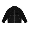 Men's Black Washed Denim Jacket with Zipper and Pocket Detailing - Retro Streetwear Style