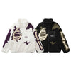 Lamb Wool Stitching Skeleton Embroidered Cotton-Padded Winter Coat - American Retro Style