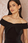 Mela Black Velvet Skater Dress With Sparkle Bow Neckline