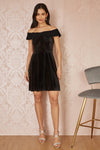 Mela Black Velvet Skater Dress With Sparkle Bow Neckline