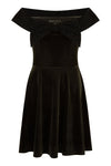 Mela Black Velvet Skater Dress With Sparkle Bow Neckline