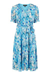 Mela Blue Abstract Print Tea Dress With Pleats And Front Split