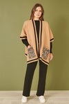 Mela Camel Leopard Print Pocket Knitted Cape