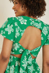 Mela Green Floral Print Skater Dress With Back Tie
