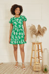 Mela Green Floral Print Skater Dress With Back Tie