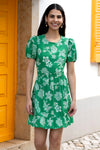 Mela Green Floral Print Skater Dress With Back Tie