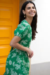 Mela Green Floral Print Skater Dress With Back Tie