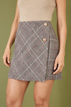 Mela Grey Checked Wrap Mini Skirt With Button Detail