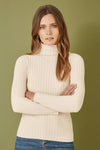 Mela Oatmeal Ribbed Knit Roll Neck Jumper