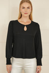 Yumi Black And Gold Sparkle Stretch Keyhole Neckline Top
