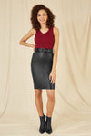 Yumi Black Faux Leather Midi Pencil Skirt With Matching Belt