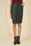 Yumi Black Faux Leather Midi Pencil Skirt With Matching Belt