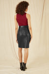 Yumi Black Faux Leather Midi Pencil Skirt With Matching Belt