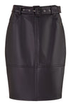 Yumi Black Faux Leather Midi Pencil Skirt With Matching Belt