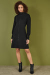Yumi Black Knitted Button Up Midi Dress With Balloon Sleeves
