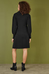 Yumi Black Knitted Button Up Midi Dress With Balloon Sleeves