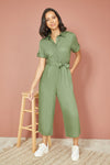 Yumi Green Twill Viscose Utility Jumpsuit