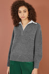 Yumi Grey Knitted Jumper With Collar Detail