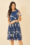 Yumi Navy Embroidered Floral Skater Dress
