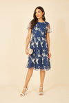 Yumi Navy Embroidered Floral Skater Dress