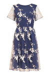 Yumi Navy Embroidered Floral Skater Dress