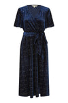Yumi Navy Velvet Sparkle Wrap Midi Dress