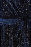 Yumi Navy Velvet Sparkle Wrap Midi Dress