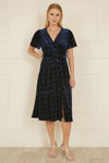 Yumi Navy Velvet Sparkle Wrap Midi Dress