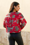 Yumi Red Animal Print Reversible Cotton Cropped Quilted Jacket