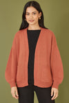Yumi Rust Metallic Relaxed Slouchy Cardigan With Pockets