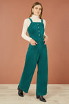Yumi Teal Cord Stretch Dungaree Style Jumpsuit
