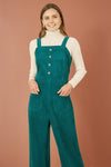 Yumi Teal Cord Stretch Dungaree Style Jumpsuit