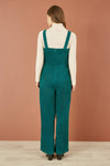 Yumi Teal Cord Stretch Dungaree Style Jumpsuit