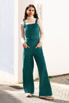 Yumi Teal Cord Stretch Dungaree Style Jumpsuit
