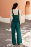Yumi Teal Cord Stretch Dungaree Style Jumpsuit