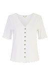 Yumi White Cotton Button Detail T-Shirt