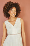 Yumi White Lace And Dobby Cotton Midi Sundress Dress